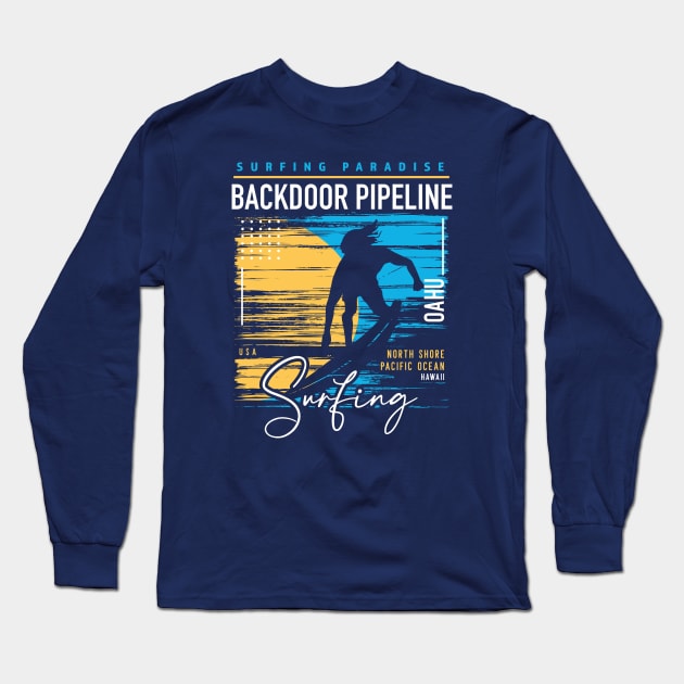 Backdoor Pipeline Retro Surfing // Surf Hawaii // Surf Oahu Long Sleeve T-Shirt by SLAG_Creative